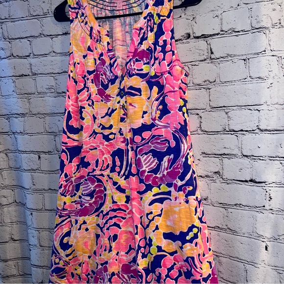 Lilly Pulitzer Essie Dress in Brilliant Blue Catch V-Neck Shift Dress Size Small - Picture 3 of 6